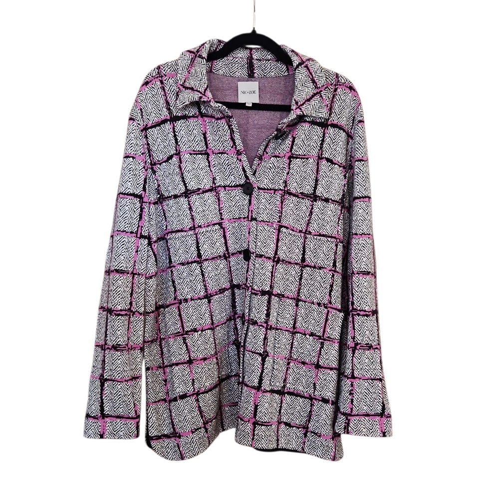 NIC+ZOE Black and Pink Knit Button Up Shacket